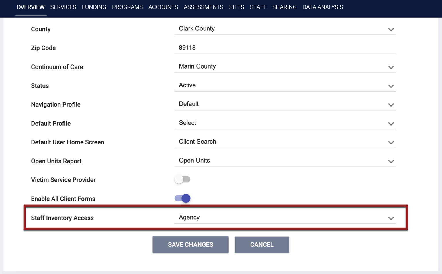 Configuring the INVENTORY Dashboard