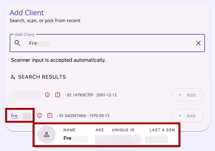 A client name showing on the Attendance module after the hover action that highlights the preview card