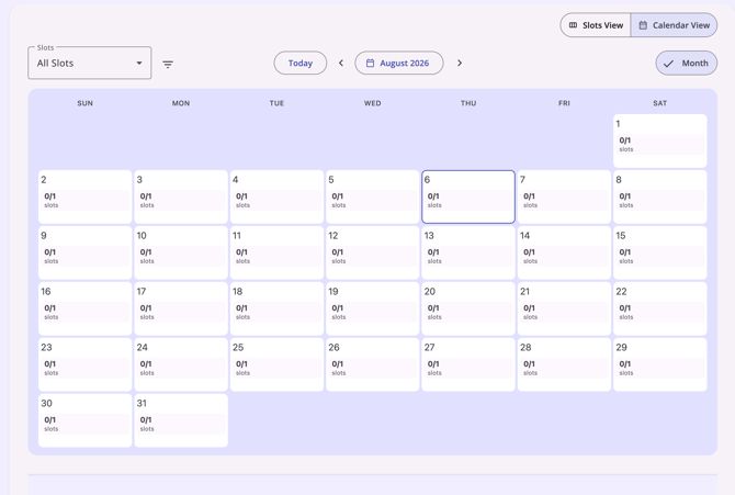 A simple Calendar View with no reservations available