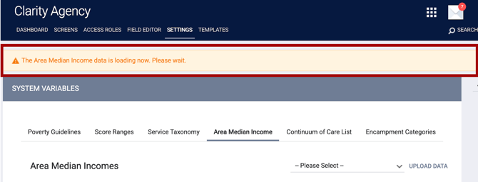 AMI Data Loading message at top of page