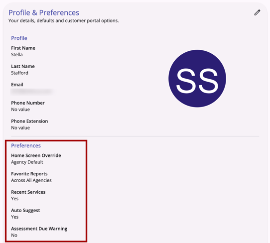 Account Settings Preferences example with fields highlighted