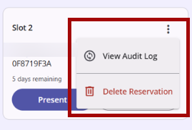 Action Menu Options for a reservation slot