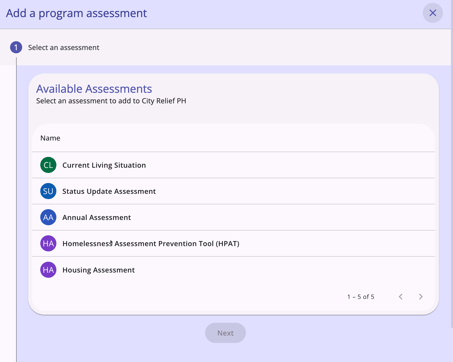 Add Program Assessment