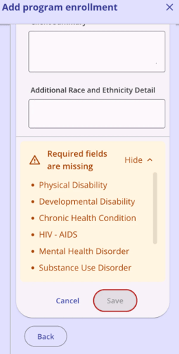 Add Program Enrollment with list of items missing Mobile version