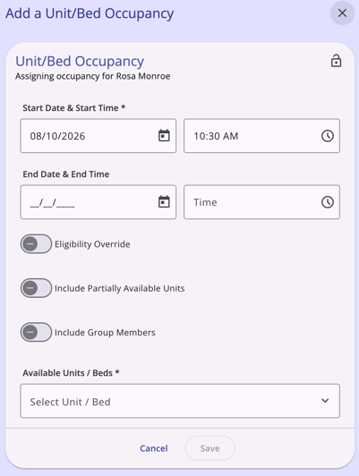 Add UnitBed Occupancy Modal