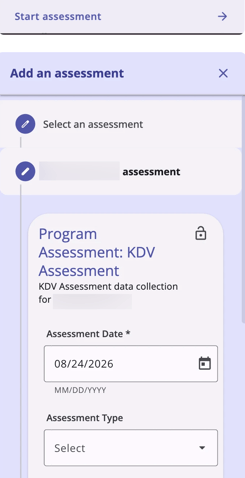 Add assessment modal for a program assessment on a mobile device
