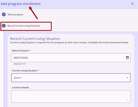 Add program enrollment workflow showing step 2 record CLS