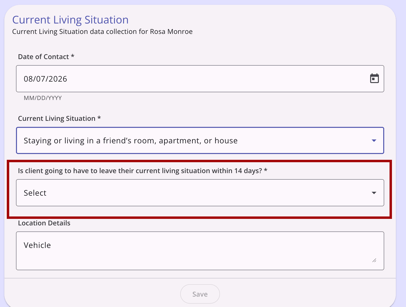 Additional Field that populates upon choosing a temporary housing situation