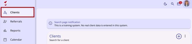 An example of Clarity with Clients highlighted in the primary navigation menu