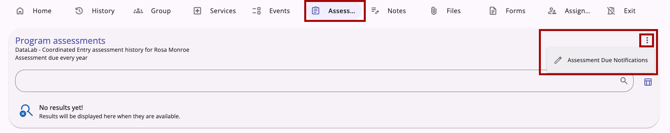 Assessments Due Notifications Selection in Action Menu