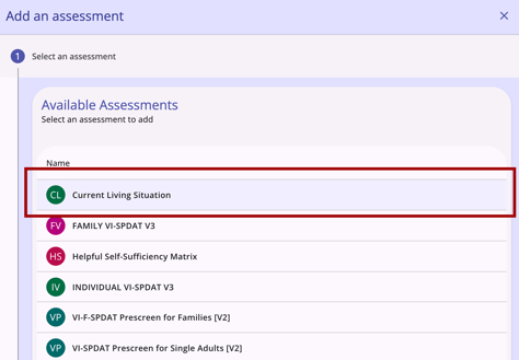 Assessments Tab Available Assessments selection on CLS