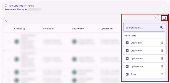 Assessments Tab Column Selector