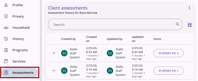 Assessments Tab