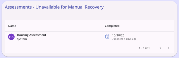 Assessments Unavailable for Recover