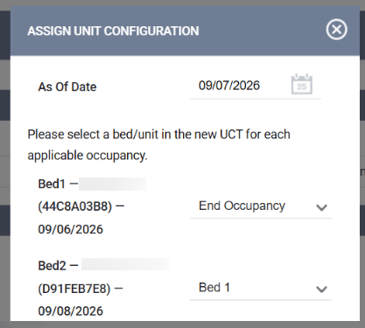 Assign Unit Configuration popup with occupancy options
