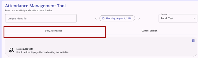 Attendance Management Tool page showing the default tab called Daily Attendance