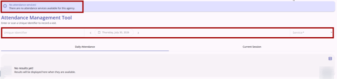 Attendance Tool with no services available