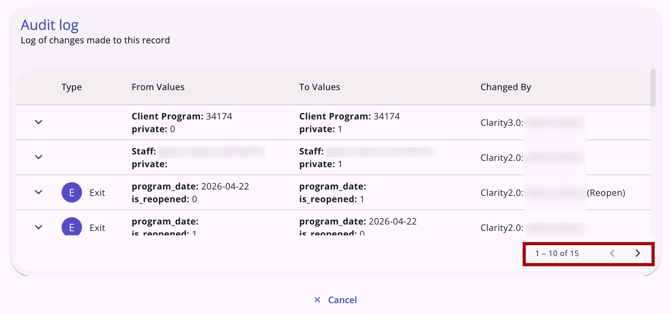 Audit Log Example highlighting the number of records included