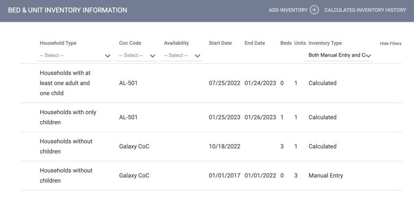 Program Setup: Bed & Unit Inventory Information