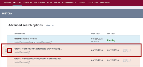 CE Event on History tab