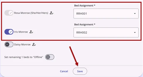 CQ Reassign Household Beds Save