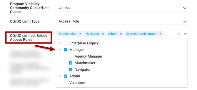 CQ UQ Limited Select Access Roles Example