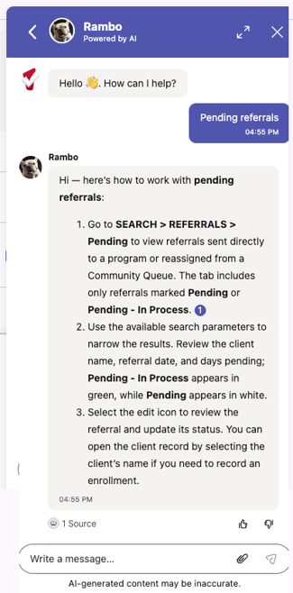 Chat widget showing a response from AI Agent