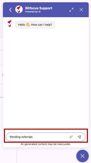 Chat widget with a search term added to the Ask me anything field