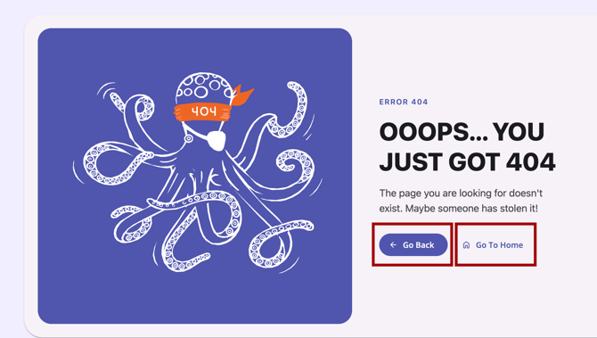 Clarity 404 error page showing the Go Back and Go To Home buttons