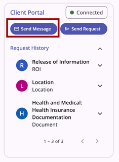 Client Poral Card showing the Send Message button availability