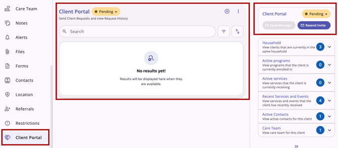 Client Portal tab and Client Portal card showing and highlighted on a clients record