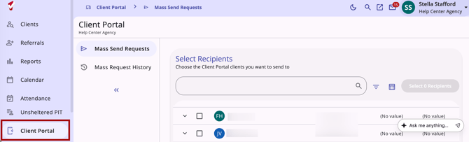Client Portal tab showing on the primary navigation menu