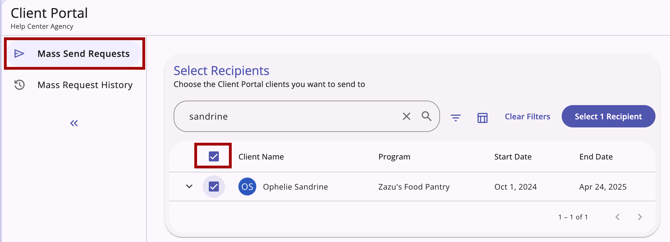 Client Portal tab with Select All checkbox highlighted