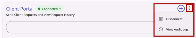 Client Portal tab with the Action Menu clicked and showing Disconnect and View Audit Log options
