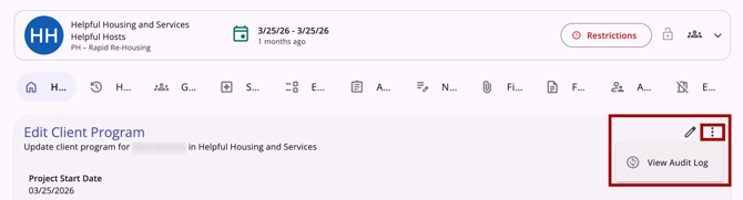 Client Program Audit Log