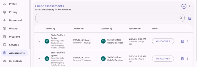 Client Record Assessments Tab