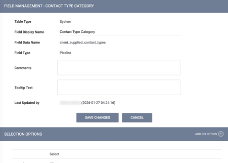 Client Supplied Contact Types Field