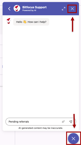 Closing a chat with options at top right and bottom right