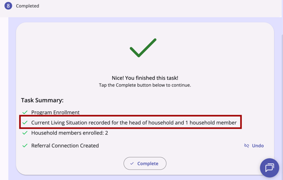 Completed program enrollment showing the task summary with CLS included