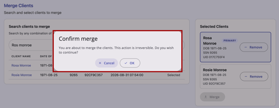 Confirm Merge popup notification with action buttons