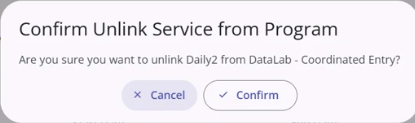 Confirm Unlink Service from Program Message Box
