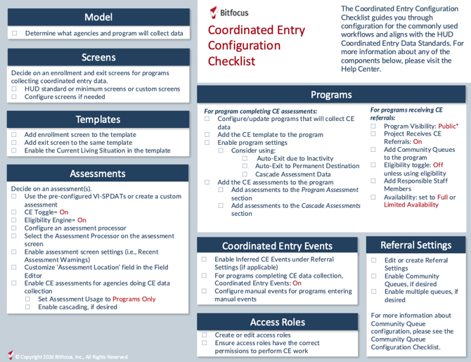Coordinated Entry Configuration Checklist for 2026