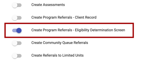 Create Program Referrals Eligibility Determination Screen Access Right