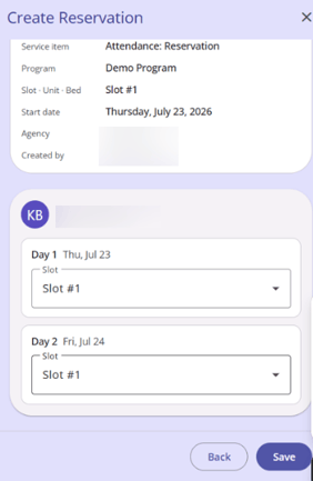 Create Reservation modal
