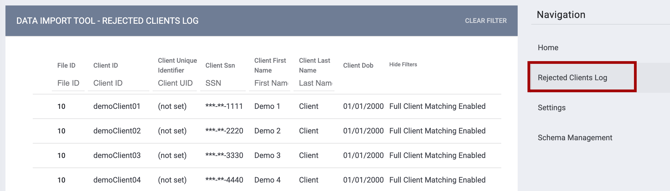 DIT Navigation Section Rejected Clients Log