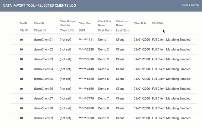 DIT Rejected Clients List Hide Show Filters