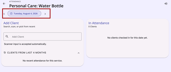 Date Picker showing on the Service Attendance View