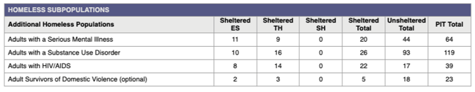 Unsheltered PIT - Table Updates - Homeless Subpops