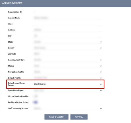 Default User Home Screen Field