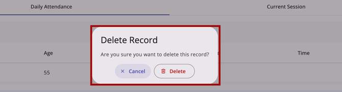 Delete Record confirmation box on the Attendance Management Tool